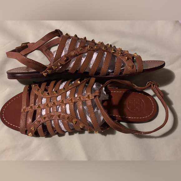 Tory Burch Brown Gladiator Sandals With Gold Studs - Picture 2 of 9